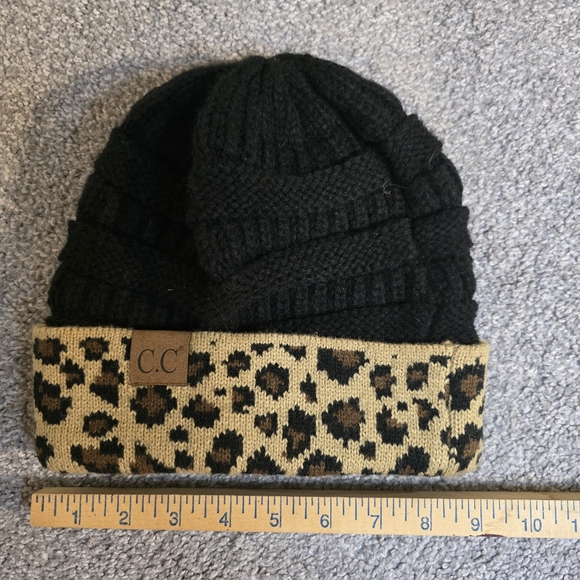 CC Animal Print and Black Stocking Cap EUC - Picture 6 of 6